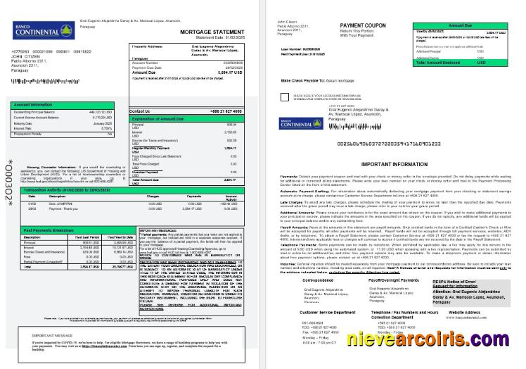 Paraguay Banco Continental S.A.E.C.A. mortgage statement 1-2